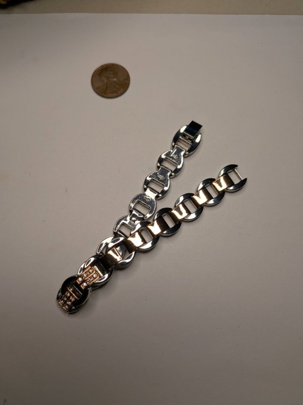 Two Tone Rhinestone Link Bracelet - Picture 5 of 6